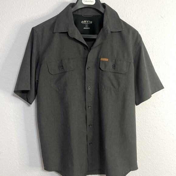 Orvis Men Heather Gray Short Sleeve Button Down Shirt Size M - Picture 1 of 8